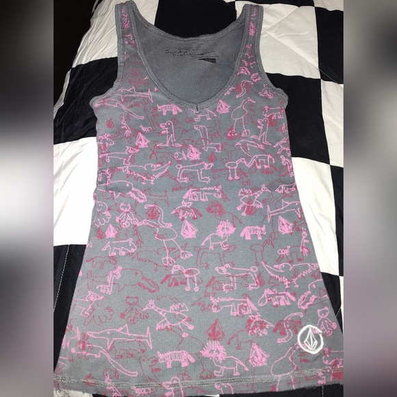 Volcom Limited Edition Animal Print V-Neck Tank Top Size Medium Y2K Vintage - Picture 2 of 5